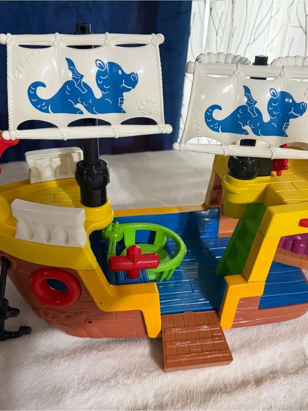 Kids Pirate Ship Playset with Yellow Hull and White Sails